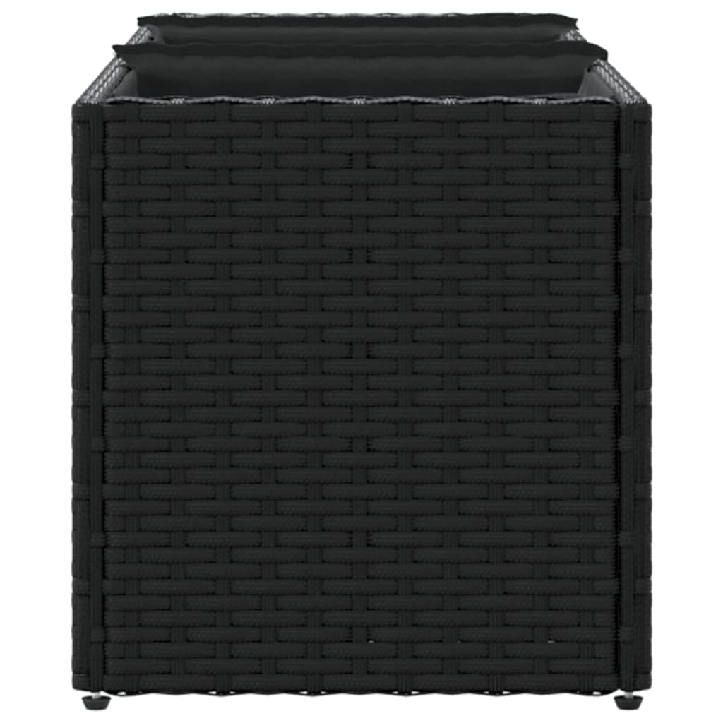 Donica ogrodowa z 3 wkładami czarna 105x30x32 cm rattan PE odporna na warunki atmosferyczne skrzynia balkonowa do kwiatów z wytrzymałym stelażem stalowym