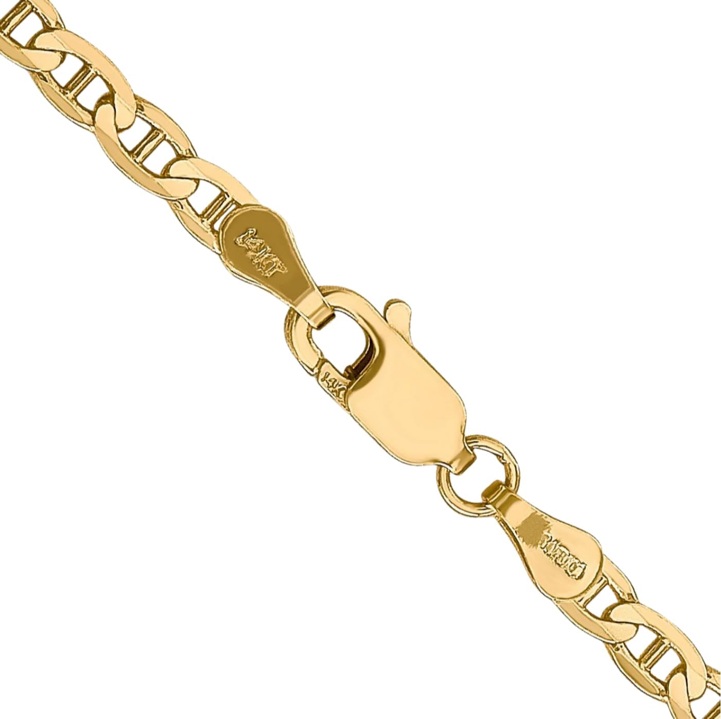IceCarats 14K Solid Yellow Gold 3mm Concave Mariner Chain Necklace Polished