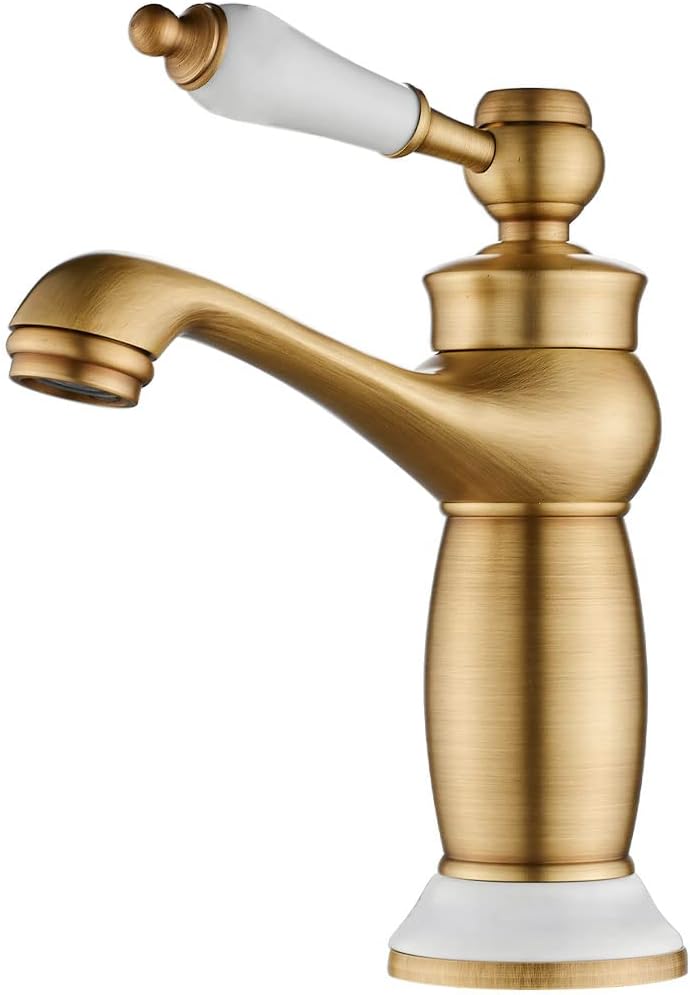 Maynosi Retro Bathroom Sink Taps, Luxury Victorian Basin Mixer Tap with Ceramic Handle, Vintage Faucet for Cloakroom, Include Flexible Tails, Brass (Antique Brass) (CH-9880)