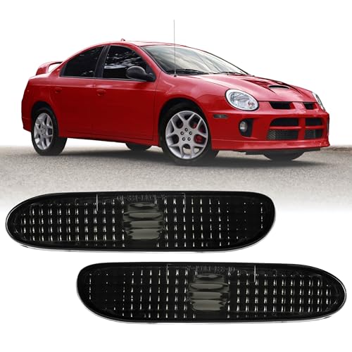 USR 00-05 NEON Side Marker Light – Smoked Front Bumper Sidemarker Lamps (Left + Right) - Compatible with 2000-2005 Dodge Neon, Plymouth, Chrysler All Models/Trims (Crystal SMOKE Lens with Bulbs)