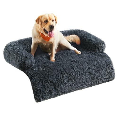 Feandrea FluffyHug Hundebett Plüsch, Hundedecke Sofa, Sofaschutz Hund, Hundekissen, Größe XXL, für große Hunde, 122 x 95 x 18 cm, dunkelgrau PGW224G02