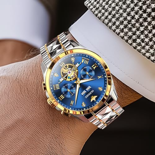 Image of OUPINKE Men's Automatic Watch 44mm Big Dial,Luxury Mechanical Wristwatch,Sapphire Crystal Glass,50M Waterproof, Tungsten Steel with Date Display