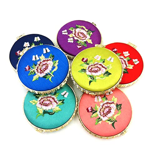 Huamulan 8Pcs Round Shape Compact Mirror Cosmetic Tool Makeup Hand Mirror,Dual Sided Silk Chinese Embroidered Wedding Favor Party Gifts Cute Perfect For Purse Travel, Assorted Color #TOP3