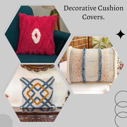 Image of Handmade Soft Boho Cotton Pillow Case | Embroidered Decorative Cushion Cover for Home Decor | 16 X 16 Inch Throw Pillow Cases for Living Room and Bed Room (Set of 1, 16 * 16)
