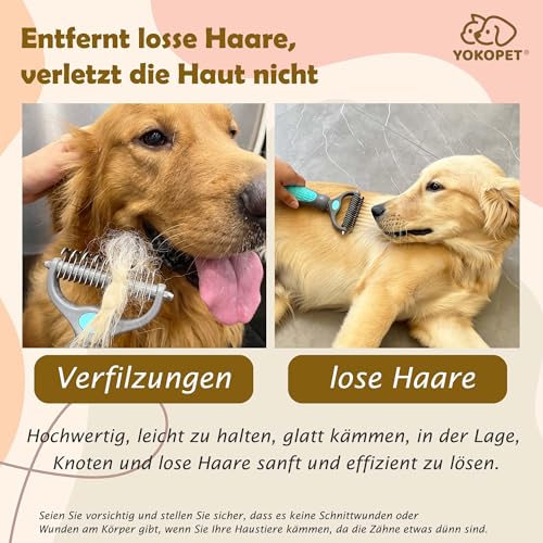 YOKOPET Unterwolle Bürste Hund, Katzen- & Hundebürste, Unterfellbürste Hunde für Langhaar- & Kurzhaar Katzen Hunde, Doppelseitige 9+17 Rundzähne, Deckhaarschutz, Anti-Knoten