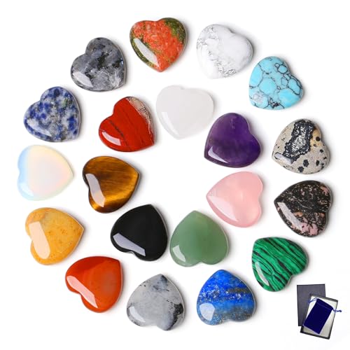 MAIBAOTA 20PCS Heart Healing Crystals Gemstones Set Bulk Natural Quartz Love Gem Stones Polished Pocket Protection Chakra Energy Balance Reiki Spiritual Meditation Small Gifts for Women Beginners