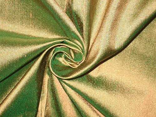 Tissu Dupioni en soie doré clair et vert pour haute couture exclusive