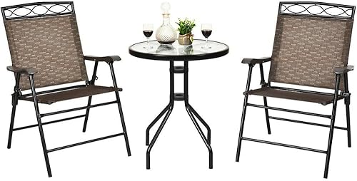 CXDTBH - Juego de 3 piezas de comedor con 2 sillas plegables y mesa redonda de cristal