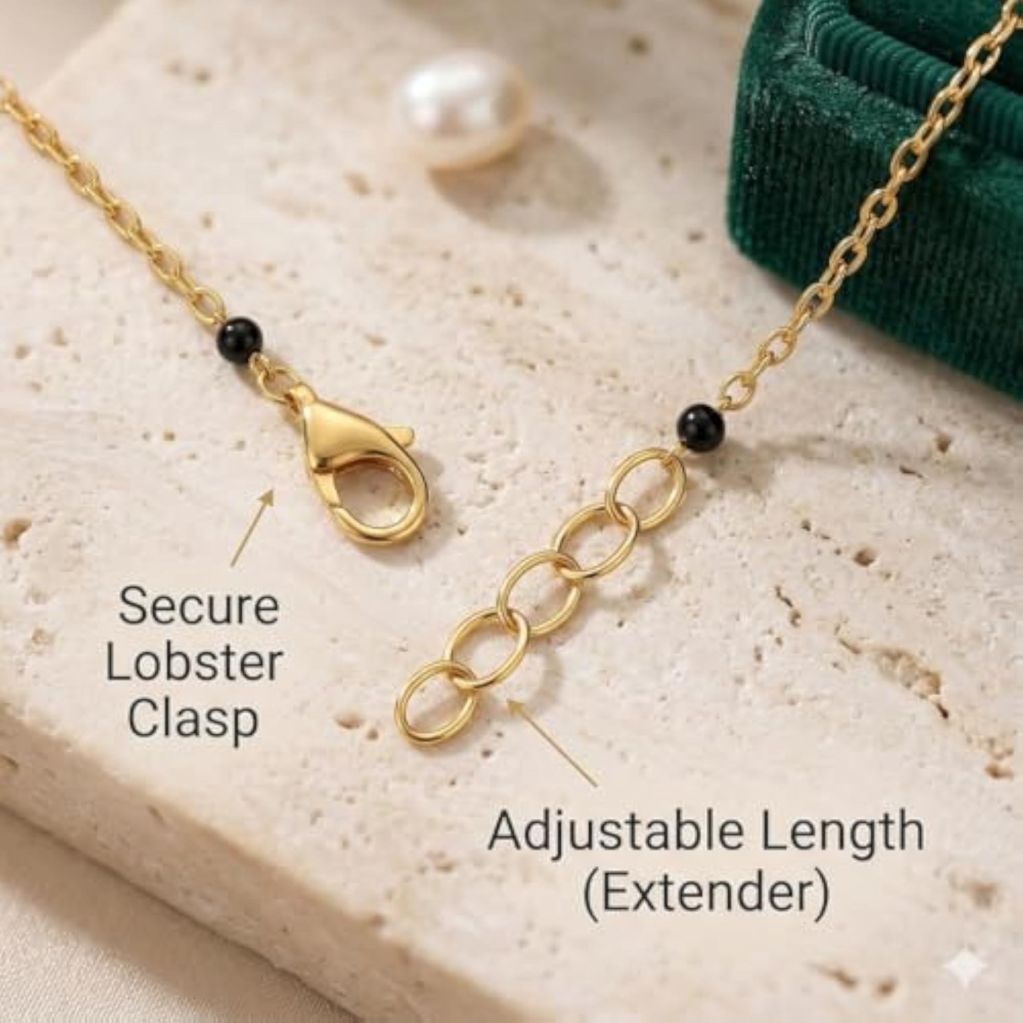 Women's Celestial Modern Black Beads Mangalsutra with CZ Leaf Pendant