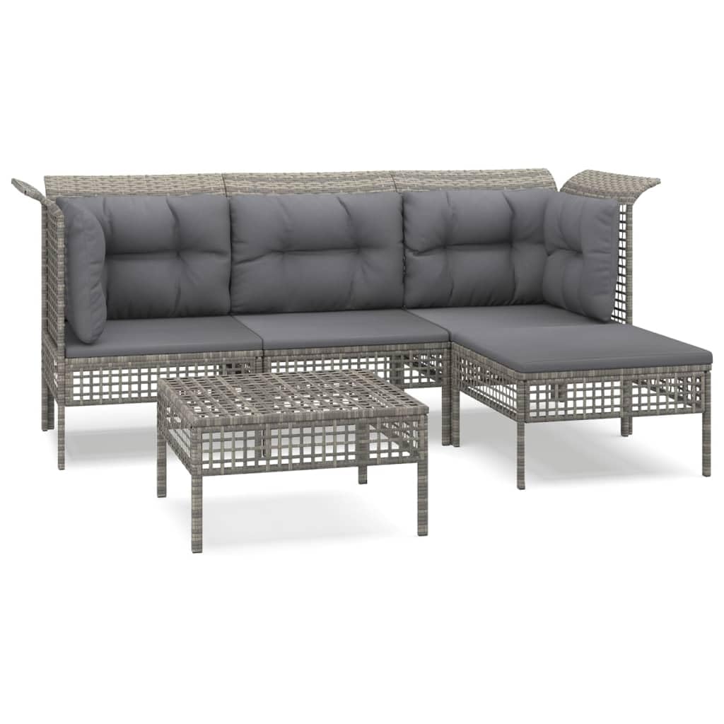Set Divani da Giardino 5 pz con Cuscini in Polyrattan Grigio