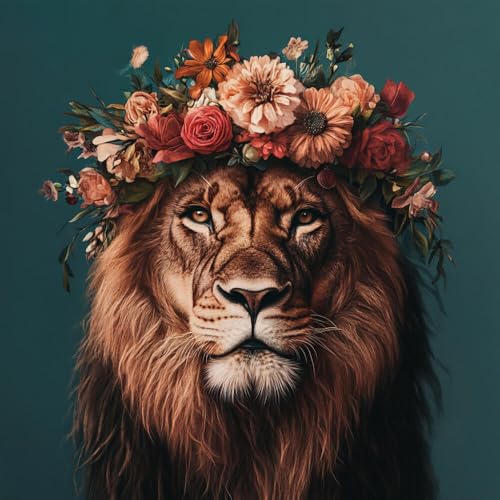 Kit de broderie perlée lions et fleurs 40x40cm pour débutants