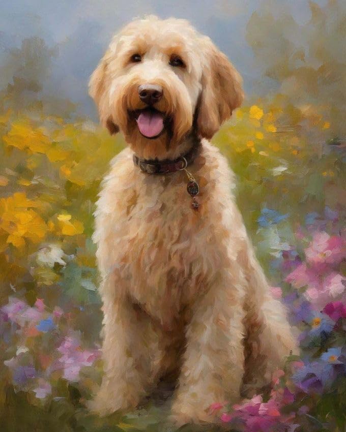 ZMHZMY Paint by Number Kits Goldendoodle Dog and Flowers DIY Digital Canvas Oil Painting Art Decor for Adults Beginner,40x50cm Frameless