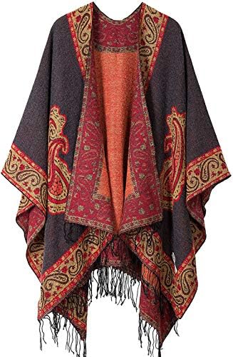 KirGiaboWomen's Plaid Sweater Poncho Cape Coat Open Front Blanket Shawls and Wraps