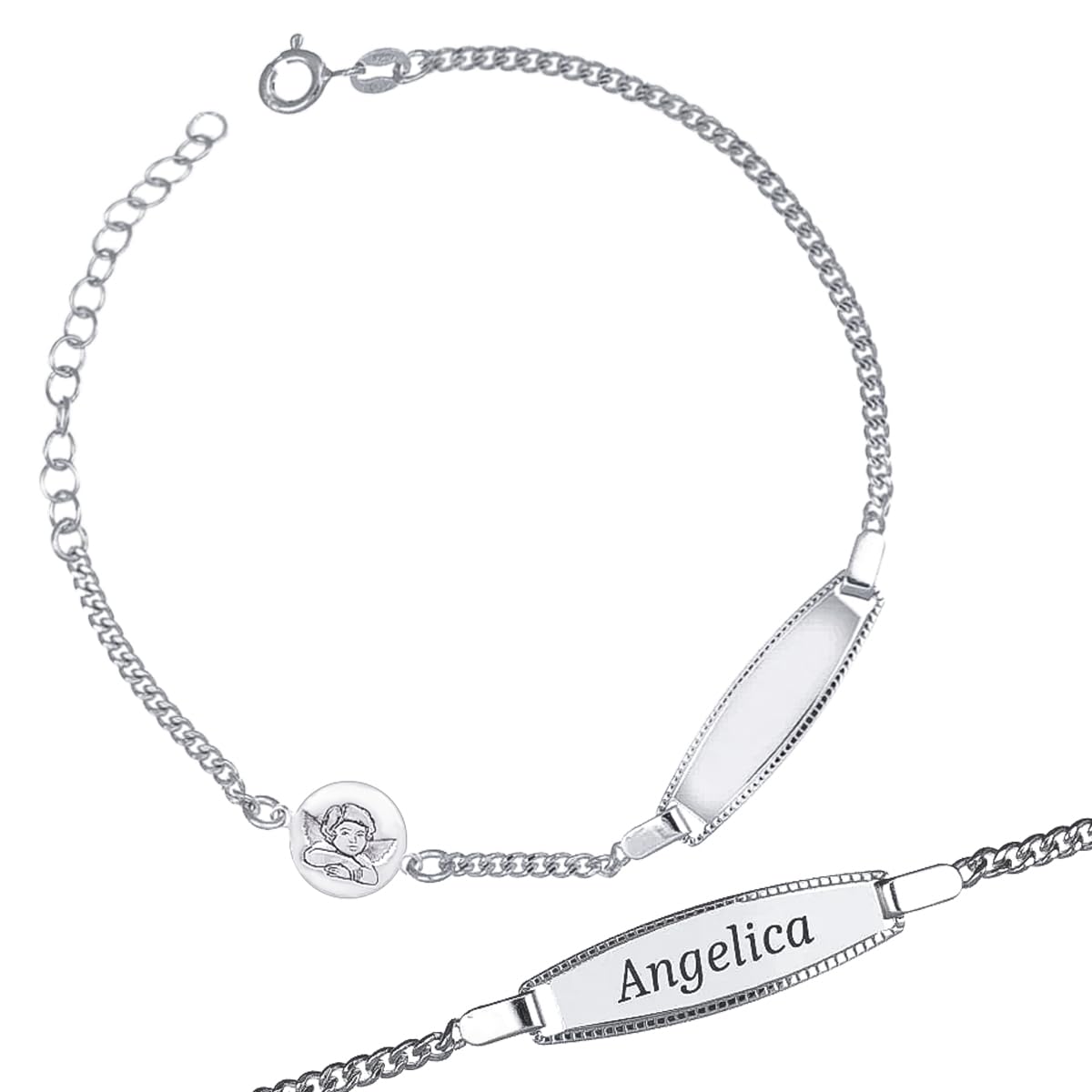 Bracciale Bambino in Argento 925 con Angelo e Targhetta Personalizzabile – Idea Regalo Nascita, Battesimo, Comunione