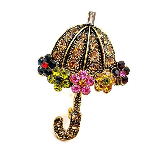 kliy Alfileres Y Broches Baratosflores De Colores De La Vendimia Hemmed Champagne Crystal Umbrellas Broches Tonos Dorados Cuentas De Cristal Marrón Joyería De Traje
