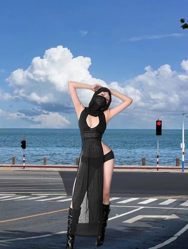 Gothic Rave Outfits Dresses for Women Festival Long Dresses Sexy Goth Clothes Rave Wear: Black Small