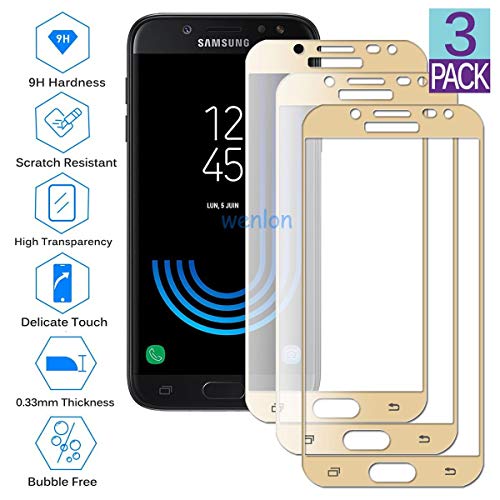 Wenlon [3 Unidades Protector de Pantalla de Cristal Templado para Samsung Galaxy J5 2017 J530 / J5 Pro / J5 DUOS (2017), Vidrio Duro 9H, Protector de Pantalla HD de Cobertura Total -Dorado