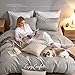 JELLYMONI 100% Natural Cotton 3pcs Striped Duvet Cover Sets,White with Grey Stripes Pattern Printed Comforter Cover,with Zipper Closure & Corner Ties(King Size)