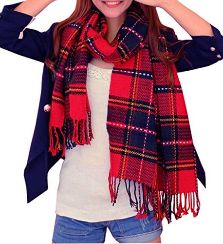 Wander Agio Womens Scarves Warm Shawl Wraps Wool Spinning Large Scarf Plaid Scarf Red Blue