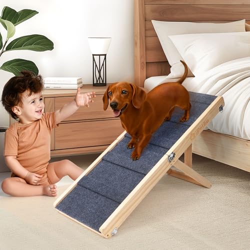 iPetba Small Dog Ramp for Bed Couch Car Folding Portable Pet Ramp for Cats Adjustable Height 21", Up to 35 lbs