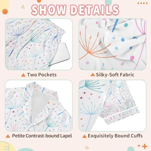 senya Colorful Dandelion Satin Summer Pajama Sets Silk Short Sleeve Button Down Sleepwear3