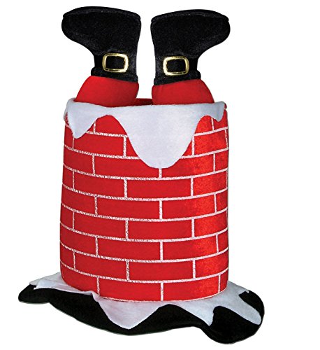 SHATCHI Déguisement de Noël pour adulte avec chapeaux de Père Noël coincé dans les pattes de cheminée, rouge Cover