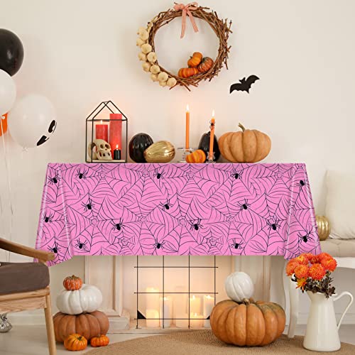 Image of TREWAVE 3 Pack Halloween Spiderweb Tablecloth Rectangular Plastic Spider Web Table Cloth Large Size Table Covers for Home Decor Halloween Party Decorations 54 inch x 108 inch (Pink)