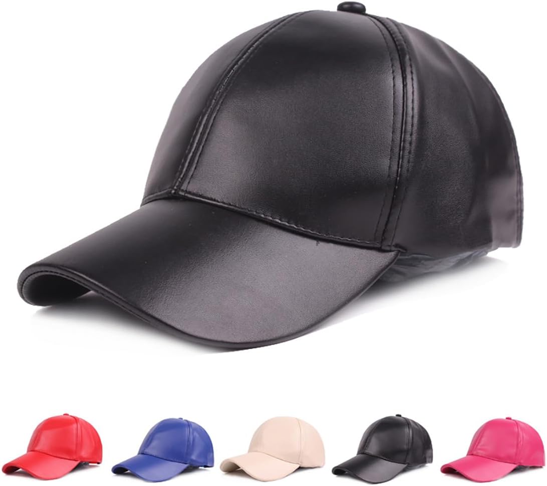 Women's Men's Pure Color PU Leather Baseball Cap Adjustable Trucker Hat Golf Hat - Image 6