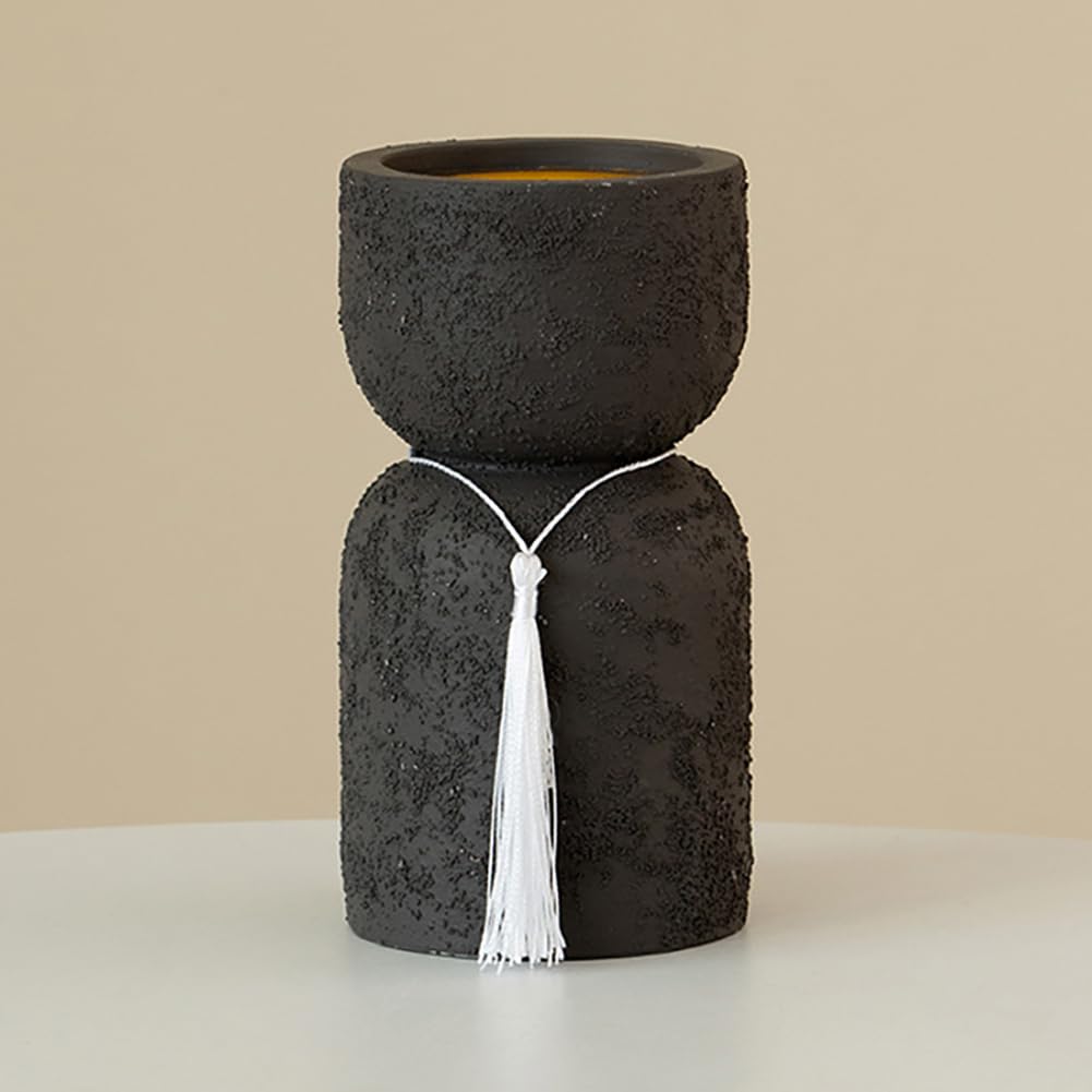 Cement Incense Burner with Tassel Middle East Arabian Desktop Decoration Eid Cone Holder Festival Aromatherapy Furnace Home Decor (Black)