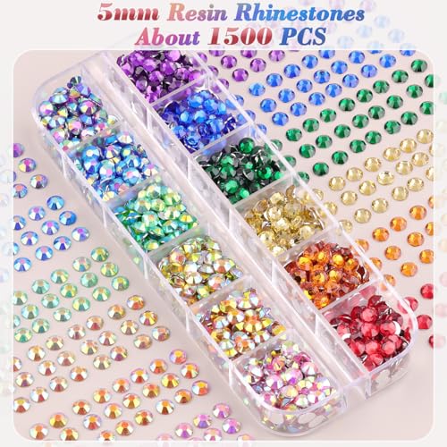 Image of 8500 PCS Flatback Rhinestones for Bedazzling with 3PCS B7000 Jewelry Glue (Pack 1), 2 Boxes of Rainbow Resin Gems for Crafting Fabric Clothing Tumblers Shoes Nail Art Makeup