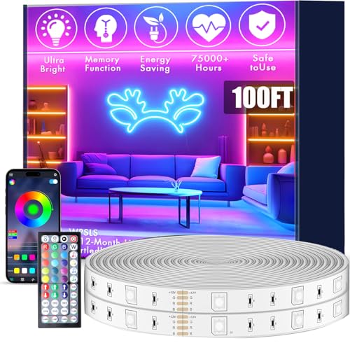 roperry 100FT Outdoor LED Strip Lights, IP68 RGB LED Lights with Remote and APP Control, Outdoor Strip Lights for Pool, Balcony, Roof, Garden, Stairs (1 Roll)