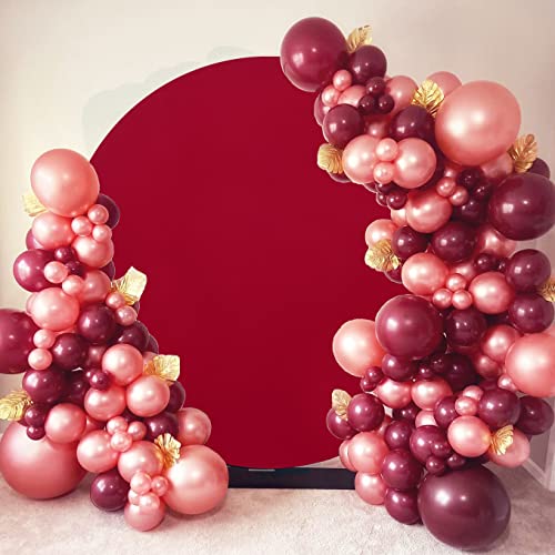 Image of Burgundy Round Backdrop Cover 7.2ft Burgundy Circle Birthday Photo Photography Background for Valentines Day Party Baby Shower Wedding Decorations