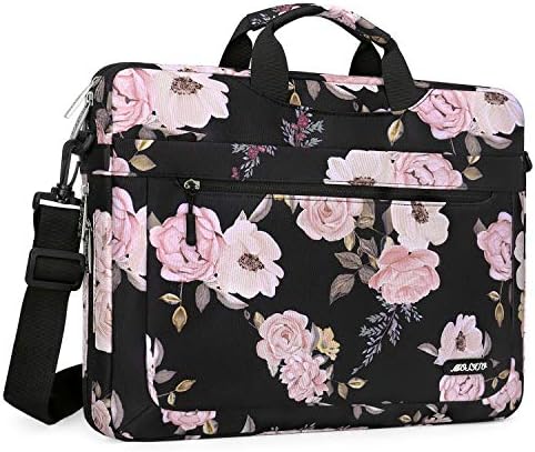 MOSISO Laptop Shoulder Bag Compatible with MacBook Pro 16 inch 2023-2019 M2 A2780 M1 A2485 Pro/Max A2141/Pro 15 A1398,15-15.6 inch Notebook, Peony Sleeve with Adjustable Depth at Bottom, Black