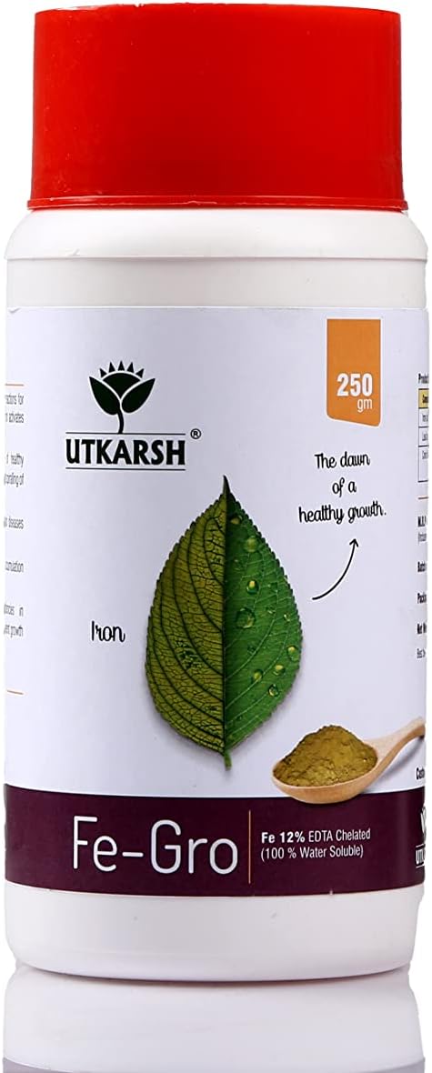 Utkarsh Iron - 12% EDTA Chelated for Plants, 100% Water Soluble Fertilizers, Micronutrients for Vegetables, Fruits, Flowers & Home Garden, Correct Iron Deficiency | FeGro (250 gm; Pack of 1)