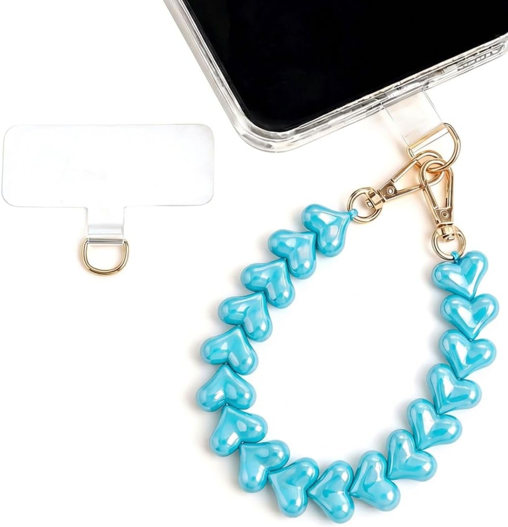 Heart Beaded Phone Wristlet | Phone Wrist Strap With Tether Tab | Cute Accessory for Phone, AirPods, Bag, Keys, Camera