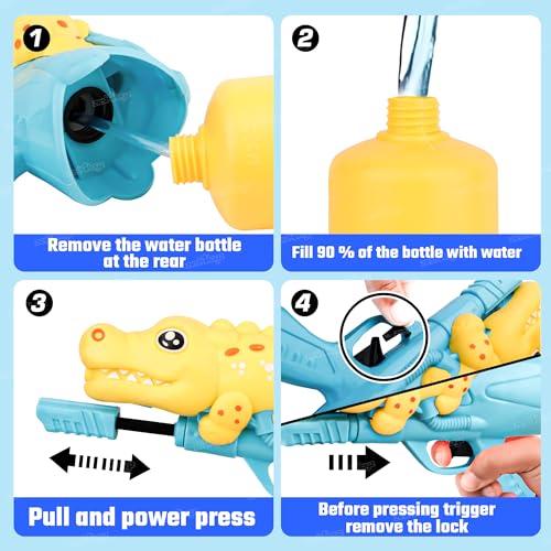 Image of Zest 4 Toyz Holi Pichkari Water Gun for Kids High Pressure Spray Get Holi Combo 1 Pkt Holi Color and 100 Balloons for Holi Celebration Boys and Girls (Crocodile Themed)-Assorted