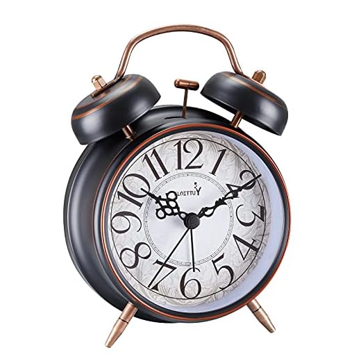 Loud Alarm for Deep Sleepers 4'' Retro Twin Bell Alarm Clock with Backlight for Bedroom and Home Decoration(Retro Black)