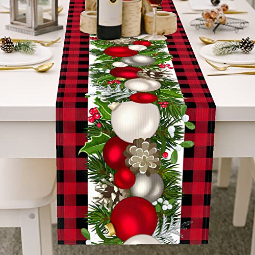 Red Black Buffalo Check Plaid Christmas Table Runner Seasonal Winter Holiday Kitchen Merry Xmas Dining Table Farmhouse Style Decoration 13 X 72 Inch #TOP4
