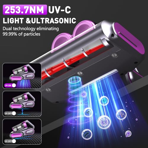 Tiazhan Milbensauger für Matratzen, 16Kpa Matratzenreiniger mit 253,7nmUV-C-Licht, 30.000U/min Bürstenwalzenrotation, HEPA-Filter& Doppelte Staubboxen, Matratzensauger für Betten, Sofas und Tierhaare