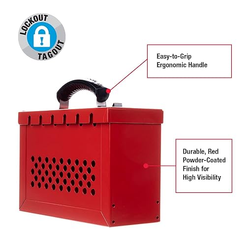 Miniatura 3 de Master Lock 503RED Lockout Tagout Group Lock Box, rojo, capacidad de candado de 14