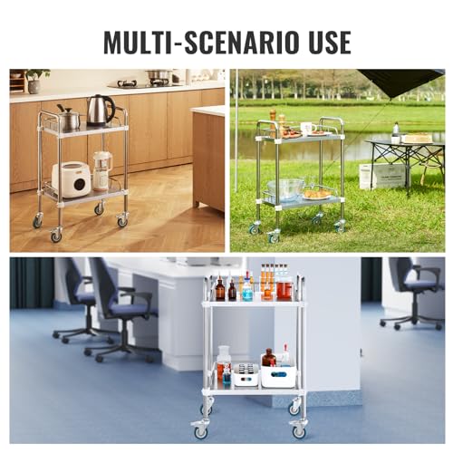 VEVOR Labor-Rollwagen, 2-Regal-Rollwagen aus Edelstahl, Labor-Servierwagen mit Lenkrollen, Laborwagen Dentalwagen für Klinik, Labor, Krankenhaus, Salon, 385 x 548 x 865 mm