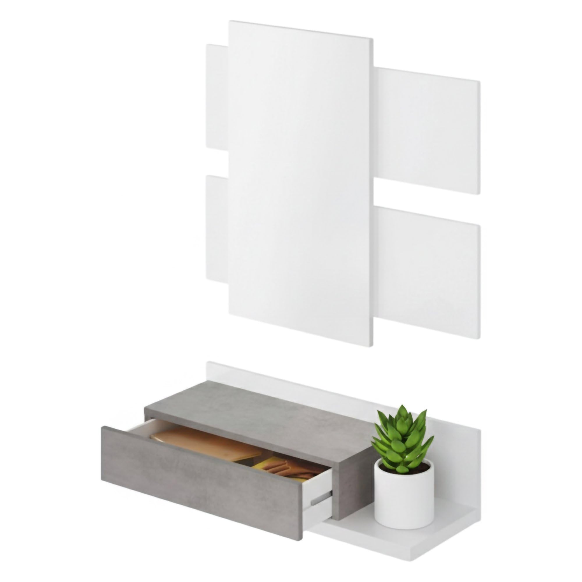Mueble de Entrada con cajón y Espejo, Color Gris, Medidas 75 x 90 x 29 cm