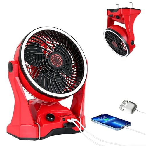Cordless Battery Operated Fan Compatible with Milwaukee M18 18V Battery, 10in Portable Rechargeable Fan Variable Speed Hanging Hook Up to 4.5 Hrs Runtime for Camping, Jobsite, Outdoor(NO Battery)