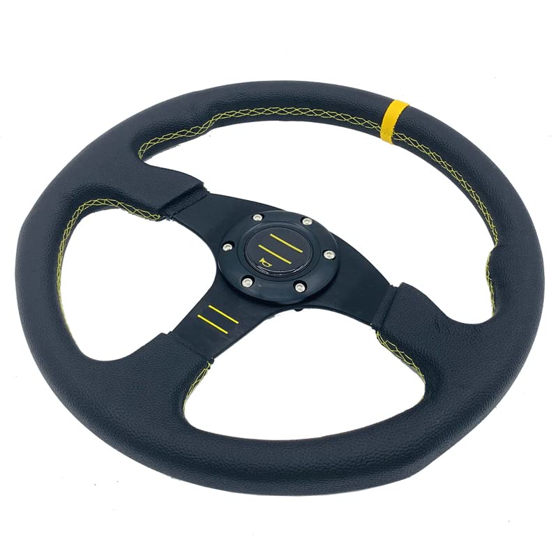 Auto 14 inch / 350MM Sport Drifting Steering Auto Stuurwiel Universele PVC Lederen Auto Racing Stuurwielen Diepe Schotel JHFUIOW (Color : Zwart