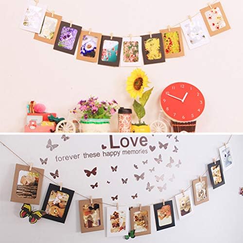 YOTINO 30Packs of Paper Photo Frames, Picture Mats with 10 Mini Wooden Clips & 2M Hemp Rope Cardboard Picture Frame Set for Home Room Wall Decor DIY, 3 Colors