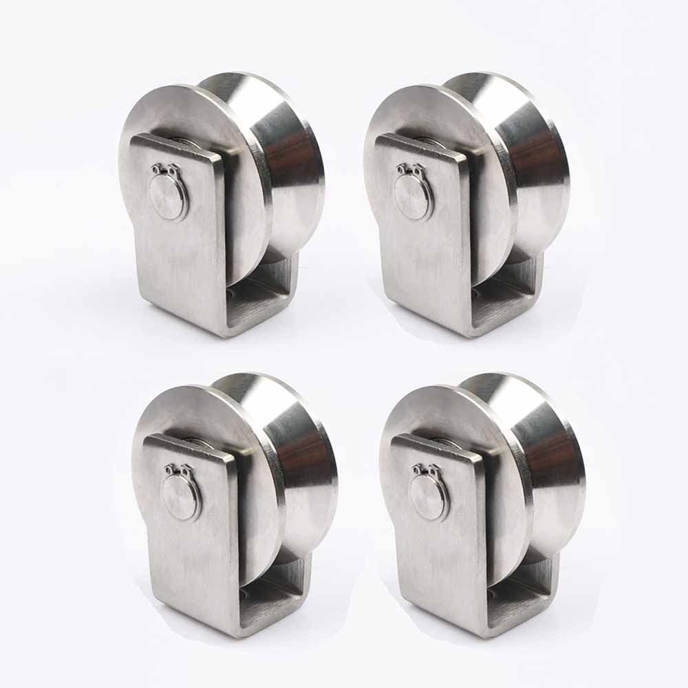 GBRJUYF Heavy Duty 3in V Groove Steel Pulley 4 Pack - Silent, Anti-Corrosion, Stainless Steel Lifting Pulleys for 25MM Size – Durable and High-Performance Wheel Set