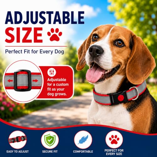 Image of Reflective Dog Collar & Leash, Quick Release Buckle, Adjustable Size | for 24-35 Kilograms Dogs (L, RED)