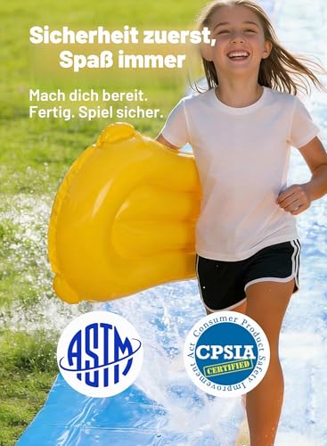 Sloosh 22,5ft/685,8cm Dreispurige Wasserrutsche mit 3 Bodyboards, Rasen-Wasserrutsche mit Outdoor-Sprinkler für Kinder und Erwachsene, Sommerspielzeug für Wasserspaß