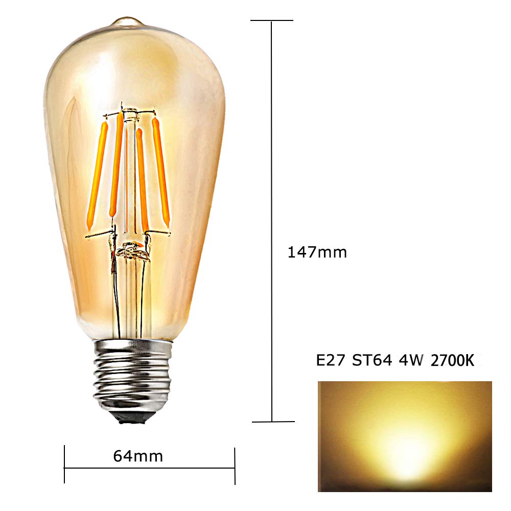 12 Stücke LED E27 4W ST64 Filament Glühbirne Edison Vintage Glühlampe Lampe Birne Warmes Licht 2300K,Nicht Dimmbar
