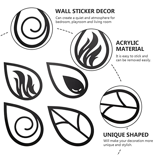 HOMSFOU Home Decor Metal Wall Art: Air Fire Symbol Sign 4pcs Geometric Wall Hanging for Home Living Room Decorative Wall Decoration Black 3d Wallpaper - Image 3
